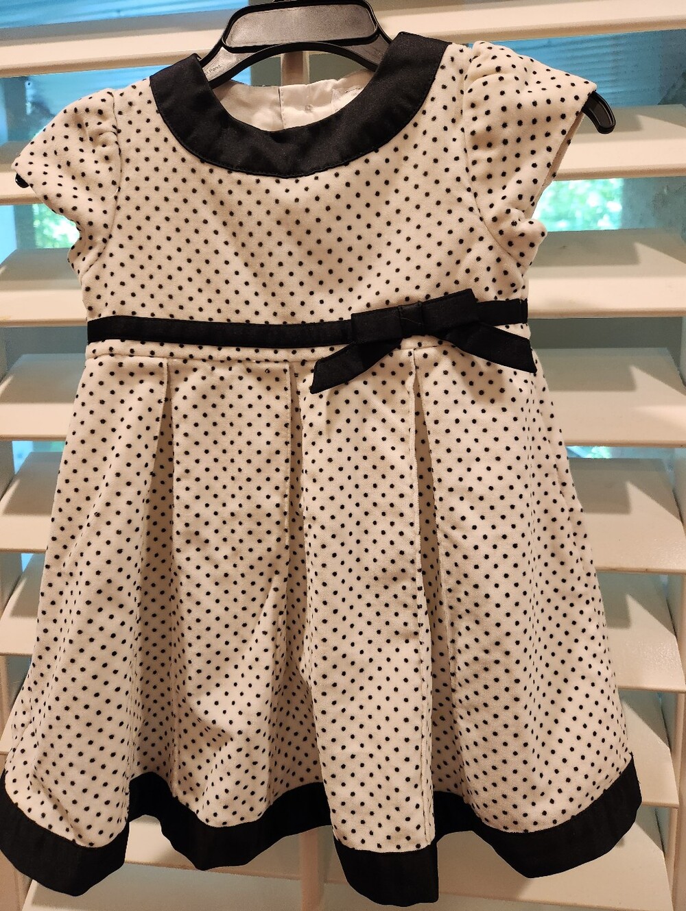 Carter's White Velvet Dress with Black Polka Dots and Trim, Size 12M